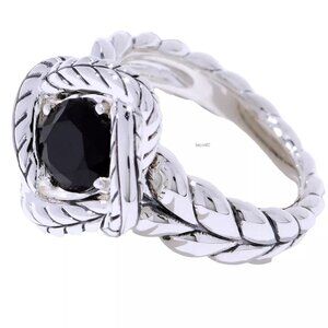 John Hardy JAI Black Spinel  1.40ct Basketweave Sterling Silver Ring - 7 NIB